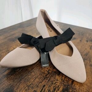 NEW Torrid Size 7.5 Stretch Knit Mary Jane Bow Flat Blush Neutral Taupe
